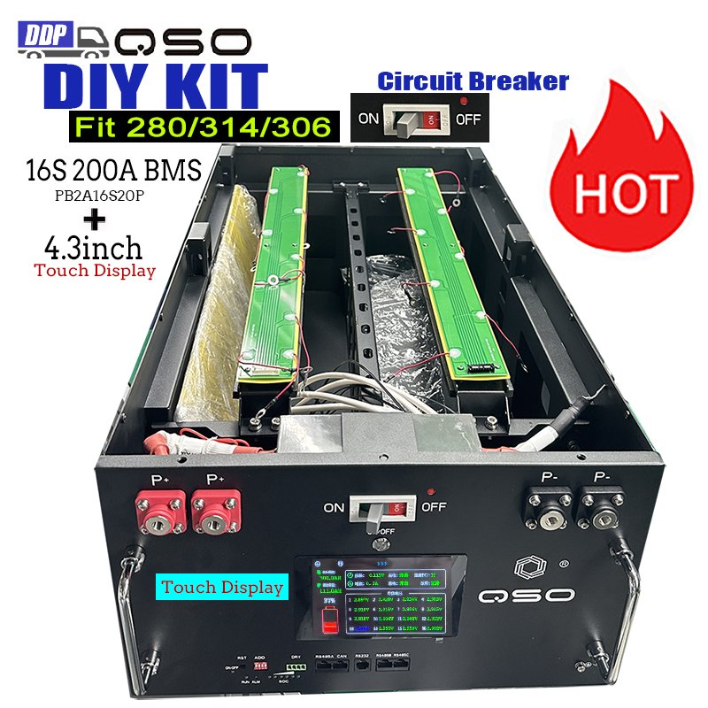 Qishou 48V 280 Diy Kit With 16A 200A Bms/Circuit Breaker 51.2V 48 V Volt Lifepo 4 280Ah 314AH Lithium Lifepo4 Battery Box Racks