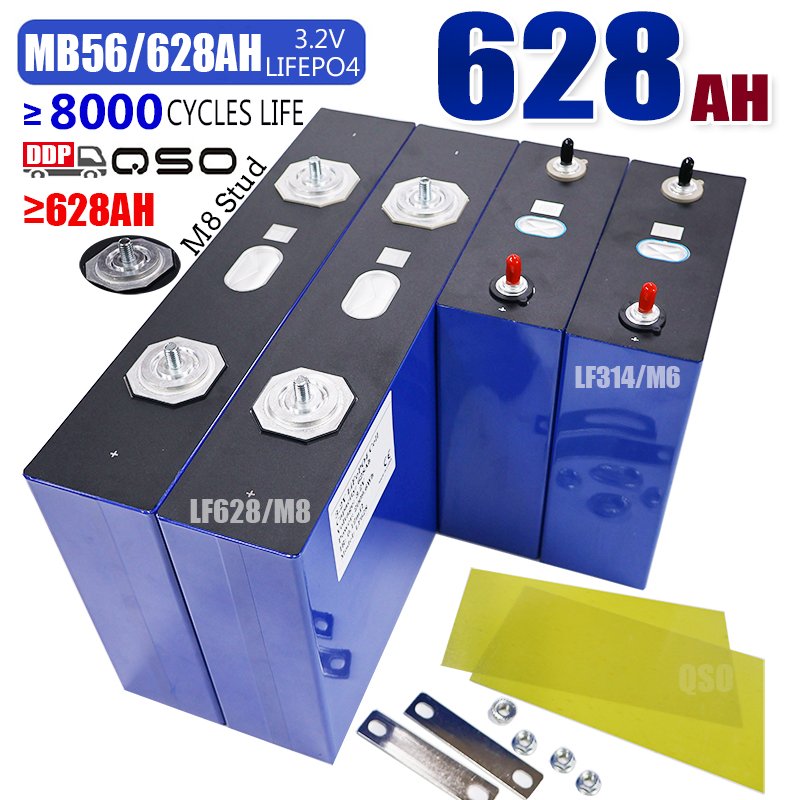 QSO DDP TAX FREE MB56 Lifepo4 628Ah (M8 Studs Low Temperature Rise)Lf560K 3.2V Lfp Evemb56 MB56 628ah Lifepo4 Battery 660AH Cell