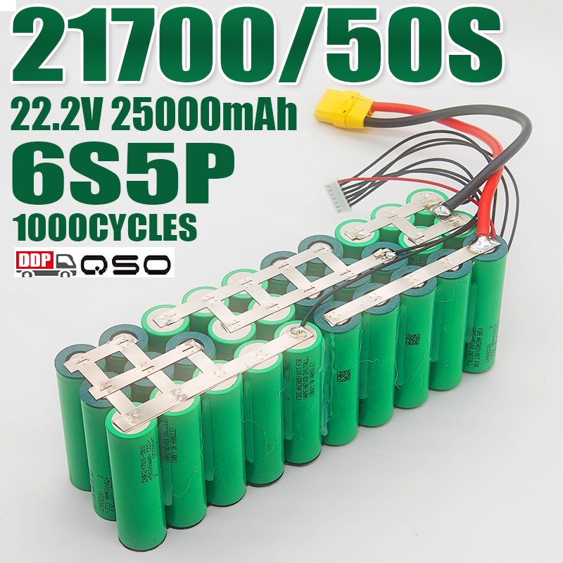 QSO 21700 5000mah Cell 50S 6S5P 22.2V 25000mAh Inr21700-50e 20000mah 25000 5000 6000 14500 Ncm 6000mah 3.7V Lithium Battery Pack