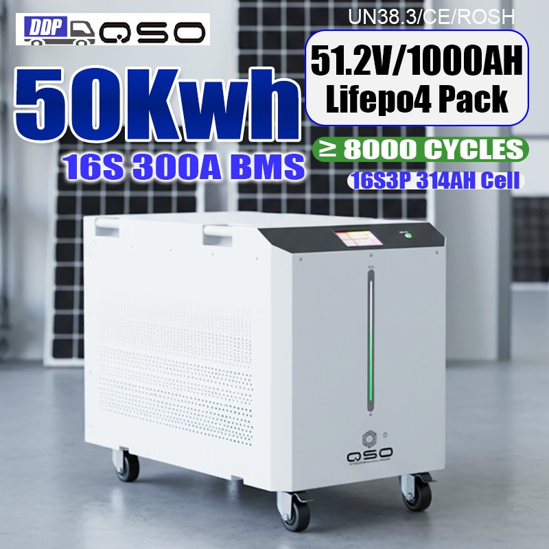 QSO All in One 51.2V 1000AH 50Kwh Lithiumbatterie 48V1000Ah 100Kwh 100 50 Kwh 48V Lifepo4 Lithium Battery Pack for Solar System