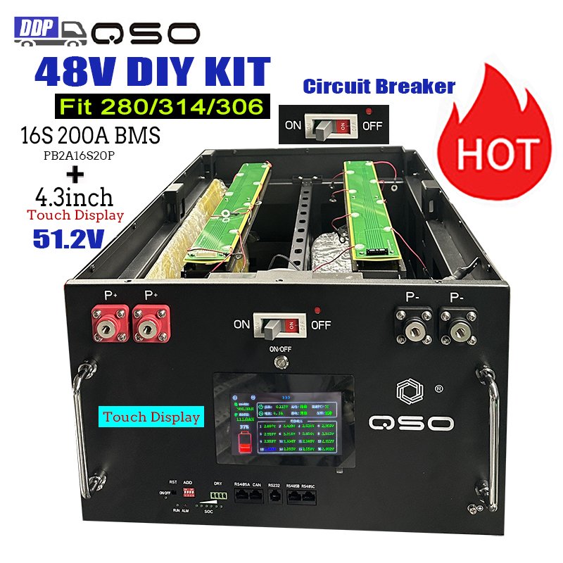 QSO Scatola Lifepo4 48V 16S Diy Kit Batteriekasten Batterybox Caja De Bateria 12V 24V 280 280Ah Lithium Battery Box Metal Case