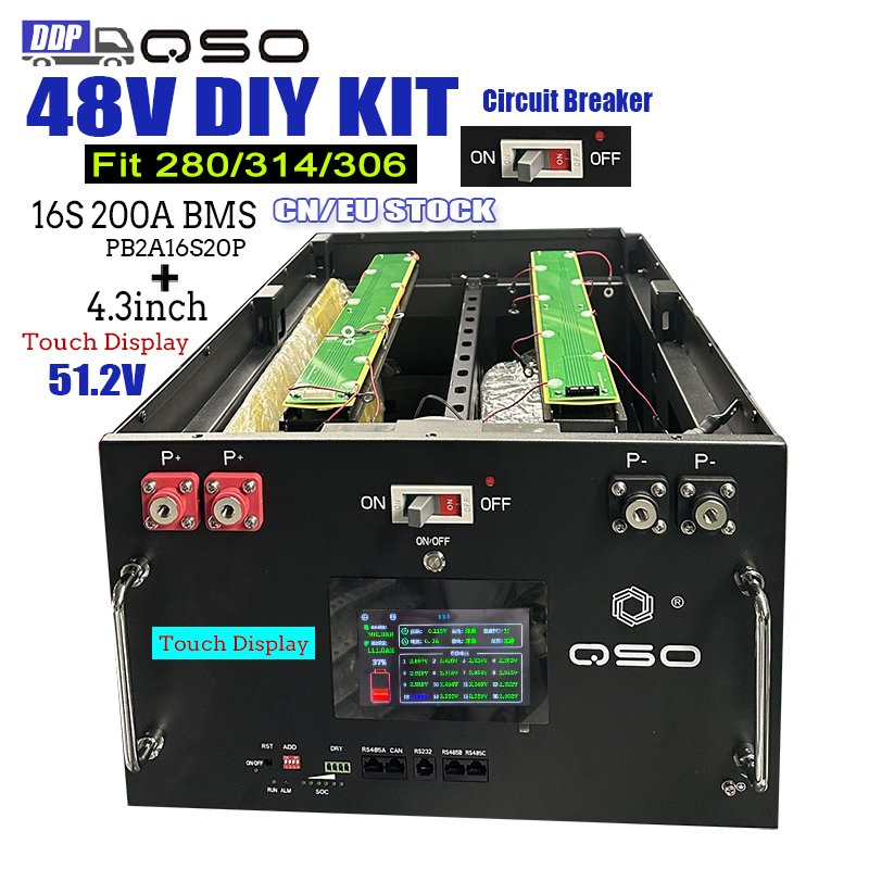 QSO 16S Diy Kit 48V Batterijbox Verticaal Xr07 200A Jkess 51.2V 280Ah 300AH 314AH 340AH Lifepo4 Lithium Battery Boxes Racks Case