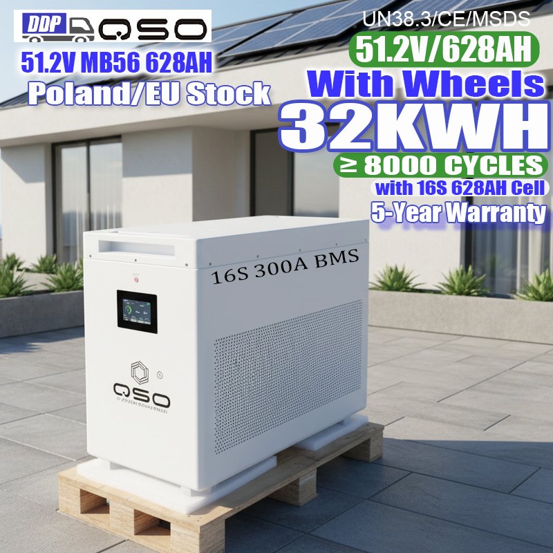 QSO Eu Stock 32Kw Lifepo4 48V Lithium Battery Pack 51.2V MB56 628AH 640Ah 64Kw 40Kwh 35 40 32 64 Kwh KW 4nrgy 32kwh Solar System