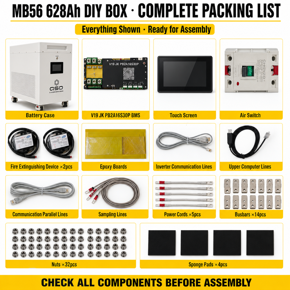 QSO 32Kwh 628Ah MB56 Diy Box 32Kw Caja 32 Kwh Kw 628 Lipo4 Battery Case With 16S 300A BMS/JK+Active Balancer+fire Extinguisher - image 2