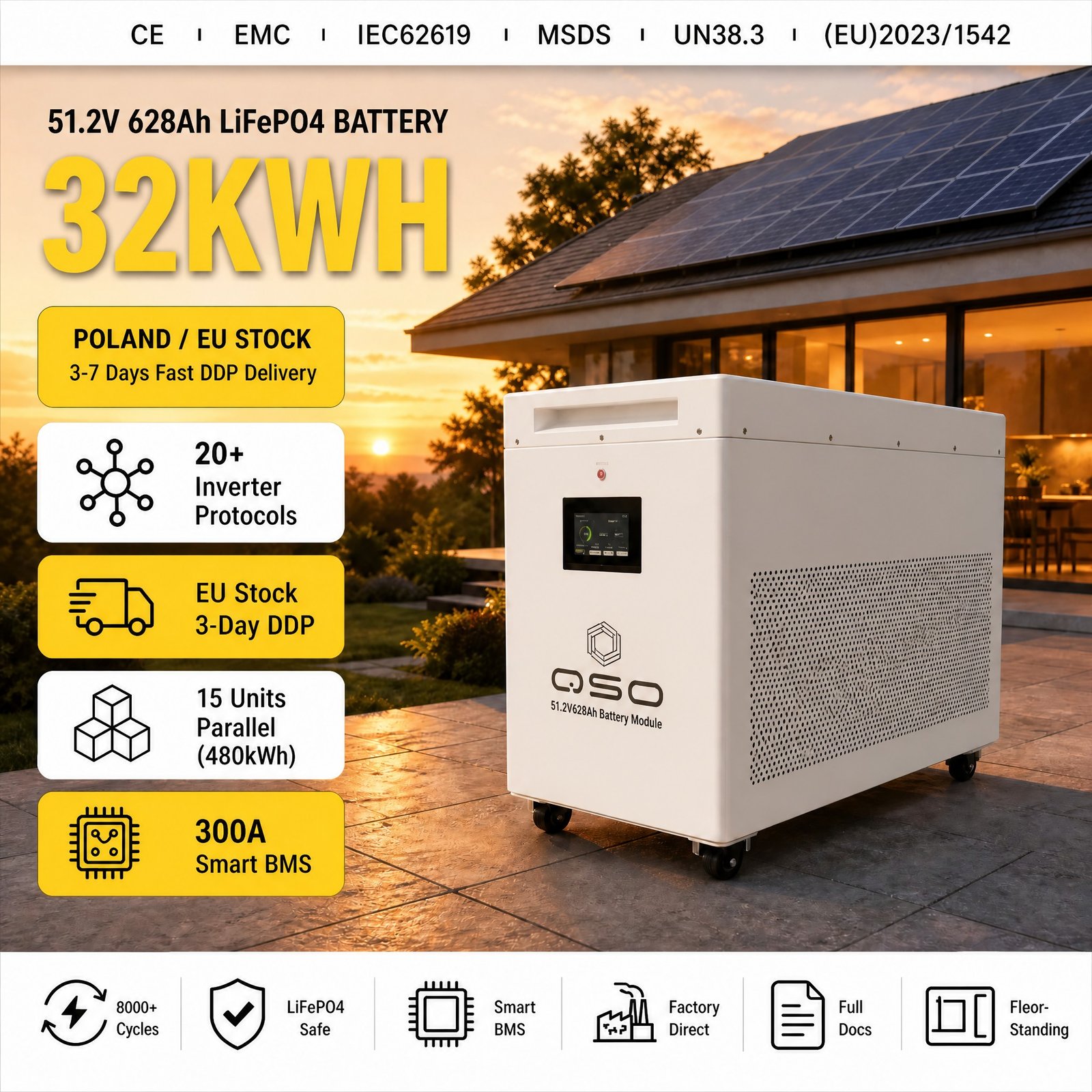 Europe Eu Stock 32kw Hektary Offgrid 32 KWH 30 64 60 Kw 60kwh 64kwh 4nrgy Pl Solaire 32kwh 64Kw 48V Lifepo4 Lithium Battery Pack