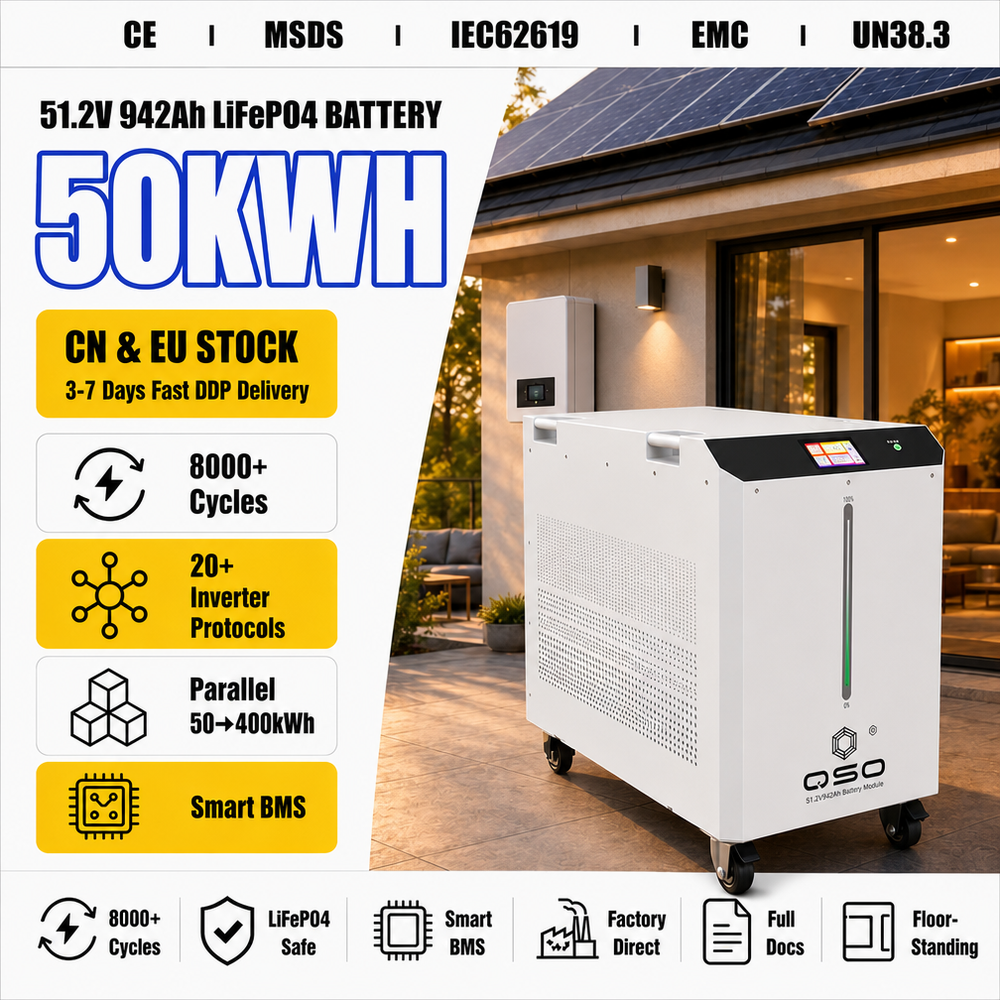 QSO 51.2V 900Ah 1000Ah Solar Speicher 50kWh Lithiumbatterie Au Lithium 100 50 kwh Kw 100KW 100KWH 50Kw 48V LiFePO4 Battery Pack
