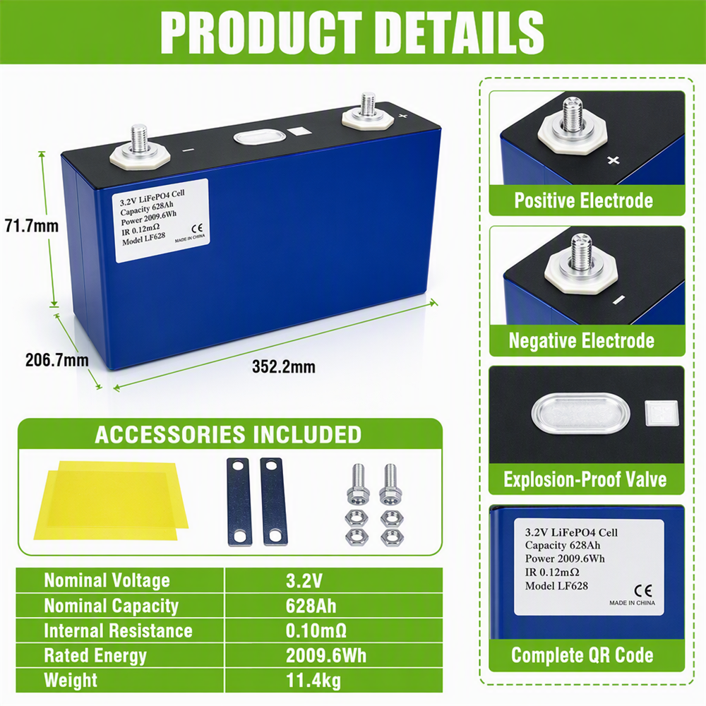 Poland DDP MB56 Lifepo4 MB65 Mb56-628ah Bateria De 628amp Lifepo 4 3 684AH Flexible Busbar 3.2V 660AH 628Ah Lithium Battery Cell - image 3