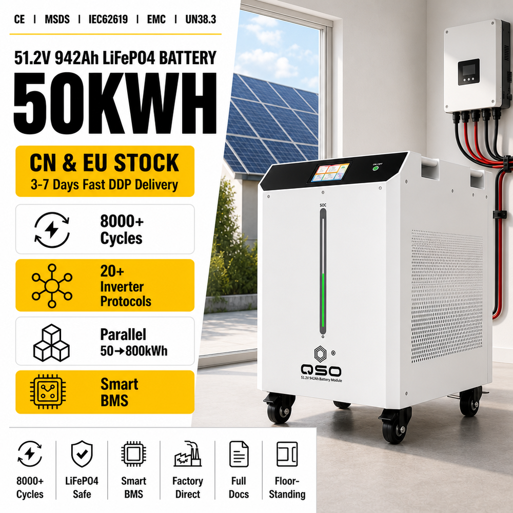 QSO Trend Product 2027 New Arrival 50kWh Lithiumbatterie Au Lithium 100 50 kwh 100KWH 50Kw 1000Ah 48V 51.2V LiFePO4 Battery Pack